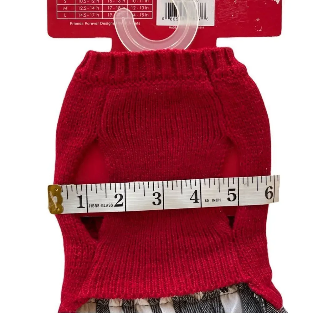 Friends Forever Sweater Plaid Skirted Winter Dog Outfit Red/Blk/White XS NWT